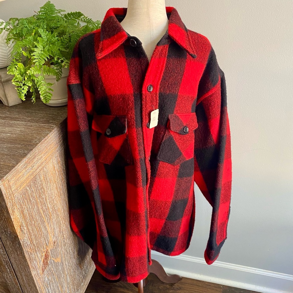 RARE Vtg L.L. Bean Wool Flannel Buffalo Plaid Jacket Mens XL Red Black